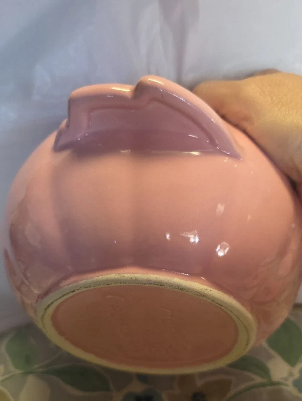 Vintage Hoenig Of California Pink Ceramic Lidded  Jar with Gray Handle